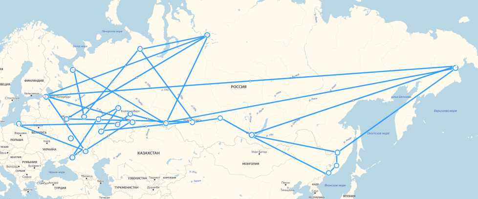 Изображение городов России, где оказывает услугу междугороднего эвакуатора наша компания